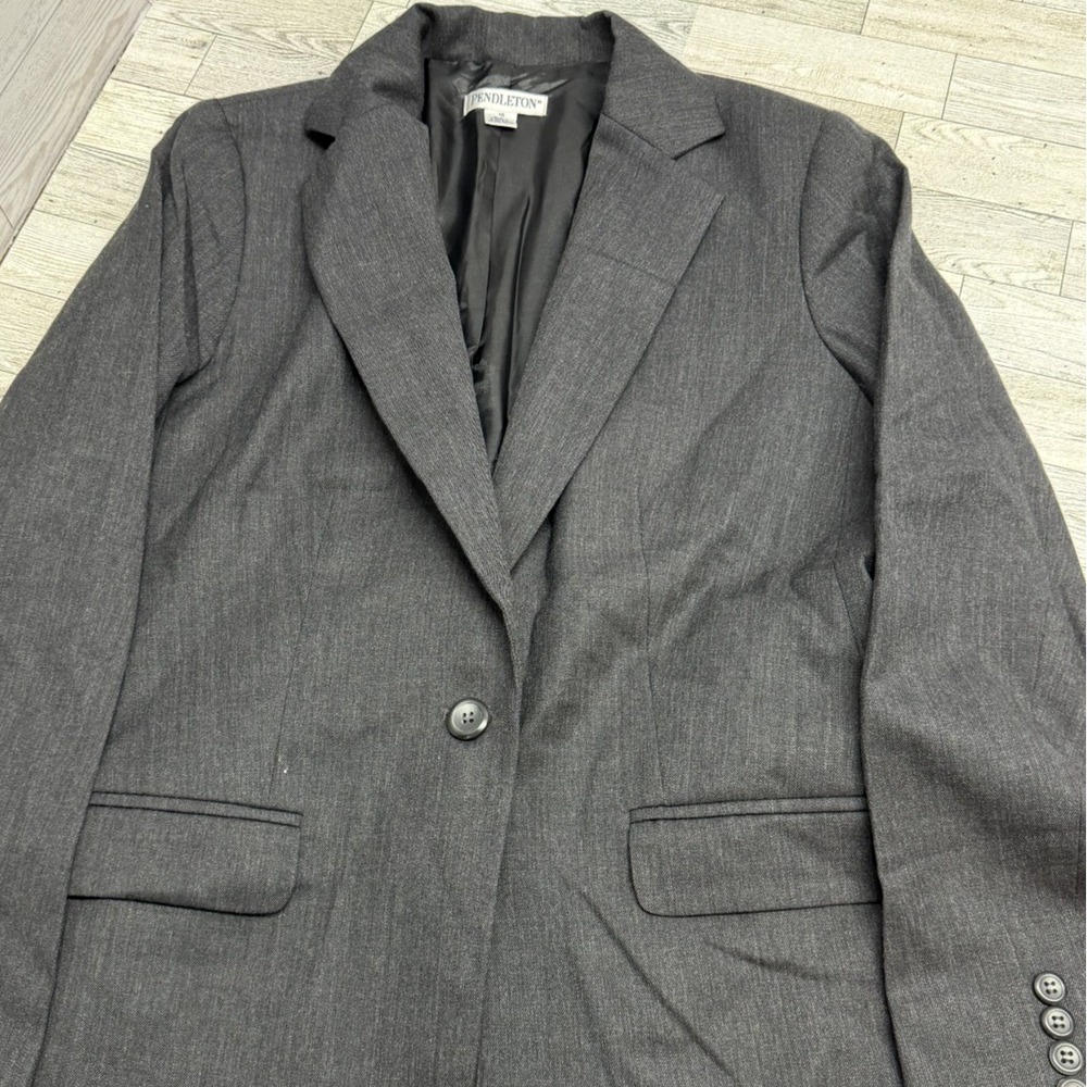 Pendleton 100% Virgin Wool Jacket Blazer Womens SZ 10 One Button Front Charcoal
